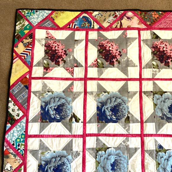 Handmade Quilt-As You-Go Blanket Throw Small Comforter Hydrangea Floral Bedding - Picture 2 of 7